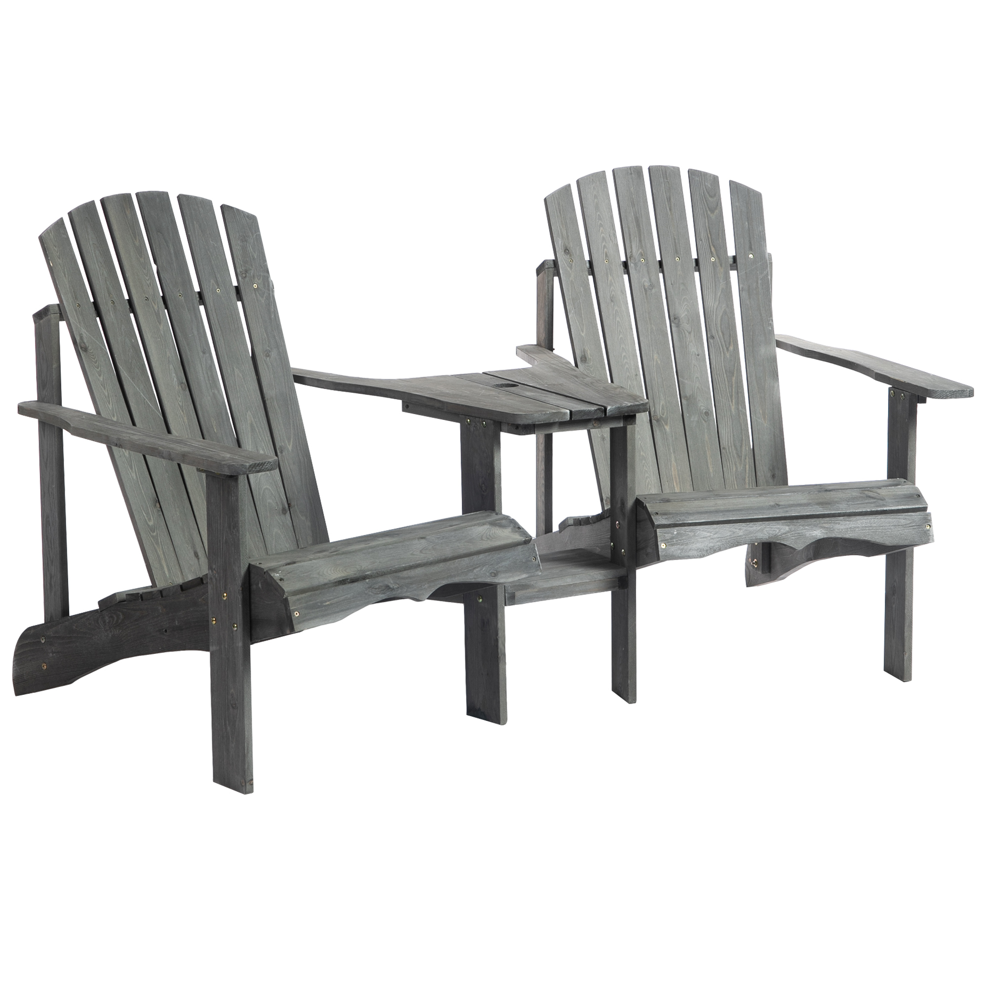 Outsunny tuinbank met tafel en zonneschermhouder, tuinmeubilair, massief hout, kleur grijs