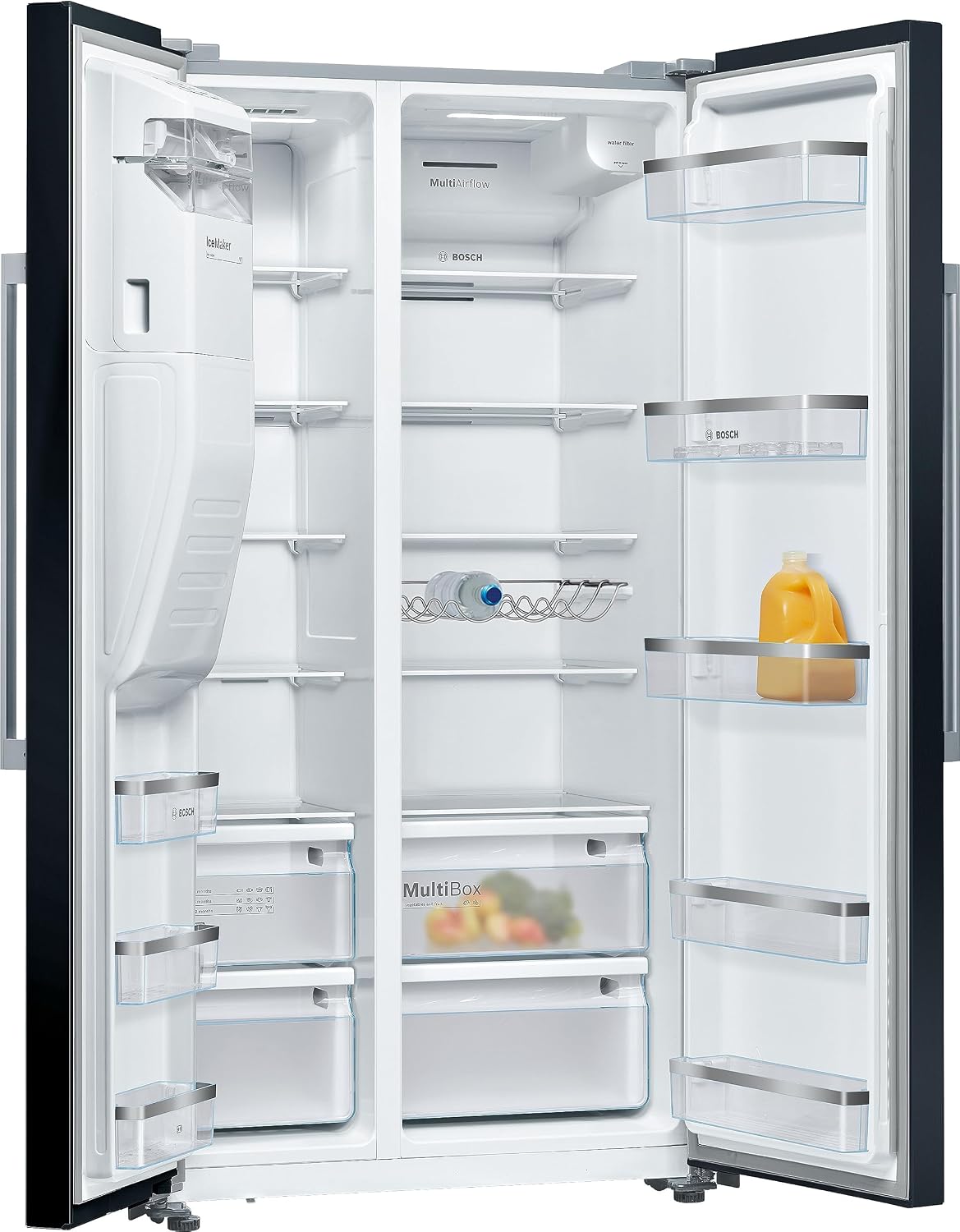 Bosch KAD93ABEP Serie 6 Amerikanischer Side-by-Side Kühlschrank, 178,7 x 90,8 cm, 371 L Kühlen & 191 L Gefrieren, Eis- und Wasserspender mit Wasseranschluss,No Frost, XXL-Fassungsvermögen