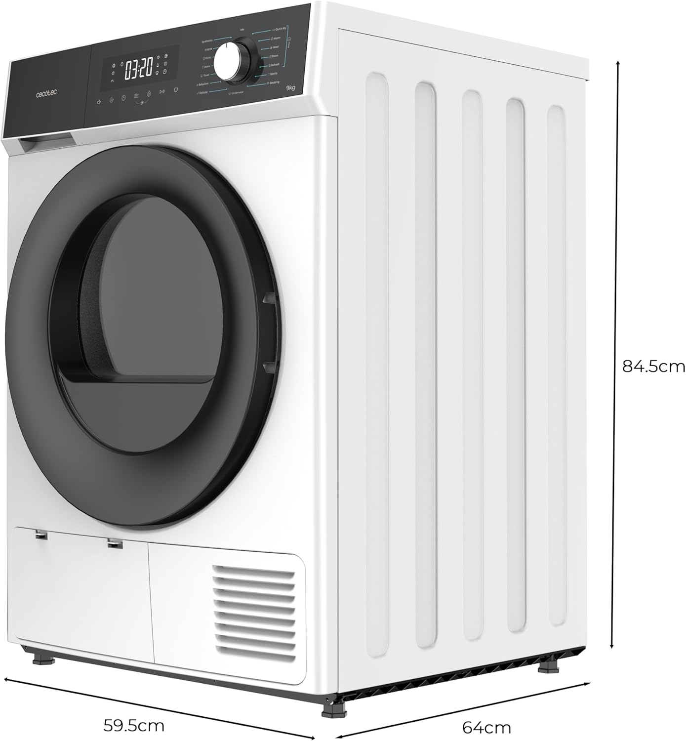 Cecotec Wäschetrockner 9Kg Bolero Dresscode Dry 9330. Entspricht Energieeffizienzklasse A++, 15 Programme und Funktionen wie automatisches Trocknen, einfaches Bügeln, Stop&Go, Delay Start