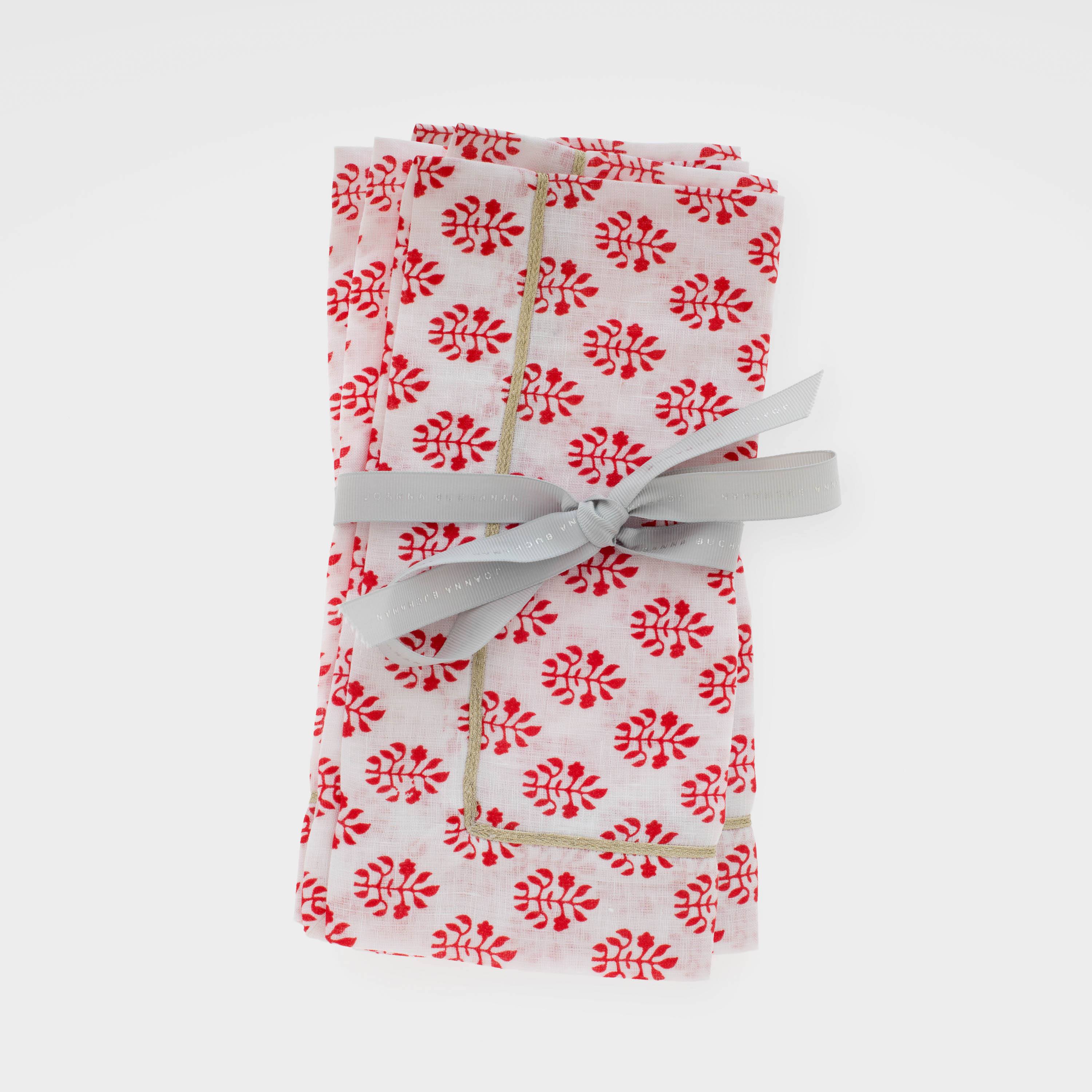 Printed Leaf Dinner Napkins, Red, Set of 2