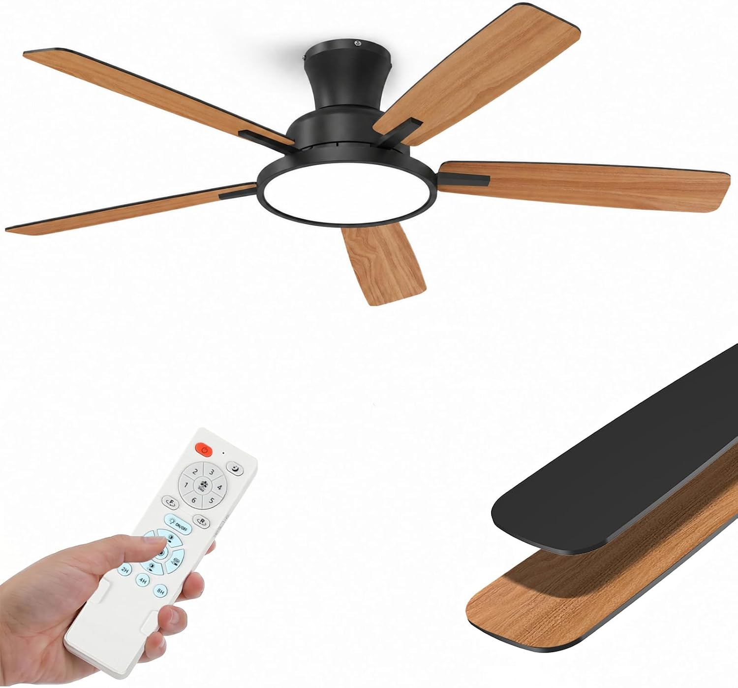 Taloya Deckenventilator mit Beleuchtung und Fernbedienung, 132 cm, Schwarz, Leise DC Motor, LED Lampe Dimmbar 3000-6500K, Nachtlicht, 6 Geschwindigkeiten, Sommer Winterbetrieb für Wohn-/Schlafzimmer