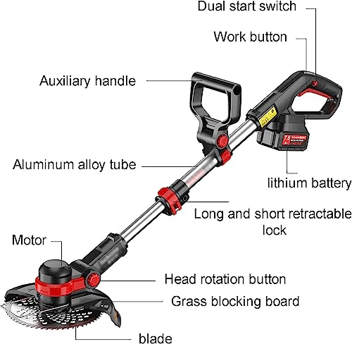 Tosaerba, diserbatrice leggera a testa rotante con impugnatura retrattile con batteria da 20 V / 4,0 Ah 2 lame Tosaerba portatile Trimmer manuale da giardino elettrico : Amazon.it: Giardino e giardinaggio