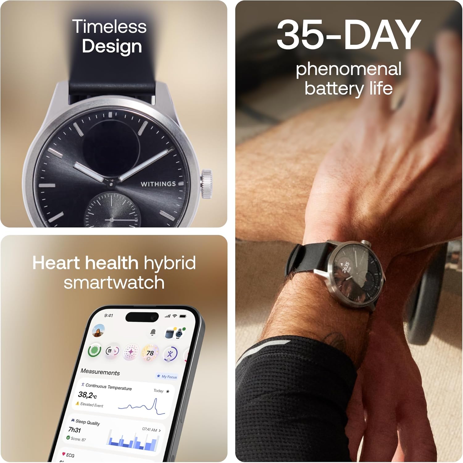 WITHINGS ScanWatch 2 - Hybrid Smart Watch  Heart Rate Monitoring  Fitness Tracker  Cycle Tracker  Sleep Monitoring  GPS Tracker  30-Day Battery Life  Android & Apple Compatible  HSA/FSA