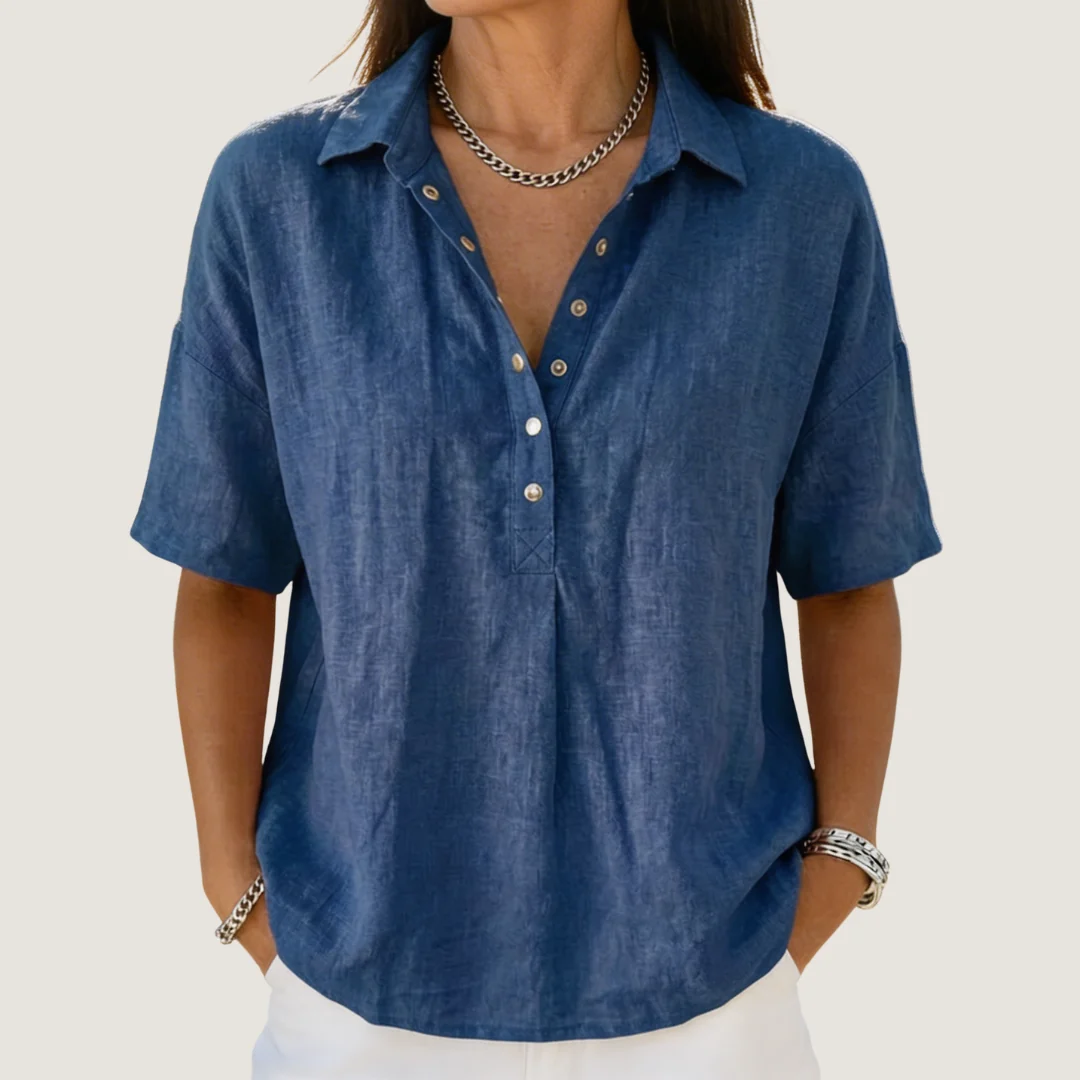 Women��s White Blouse Classic Button-Up Design