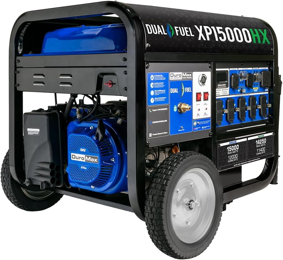 DuroMax XP15000HX 15 000-Watt Dual Fuel Portable Generator - Gas & Propane  Remote Electric Start  Whole Home Power Backup  Transfer Switch Ready  RV & Emergency Ready