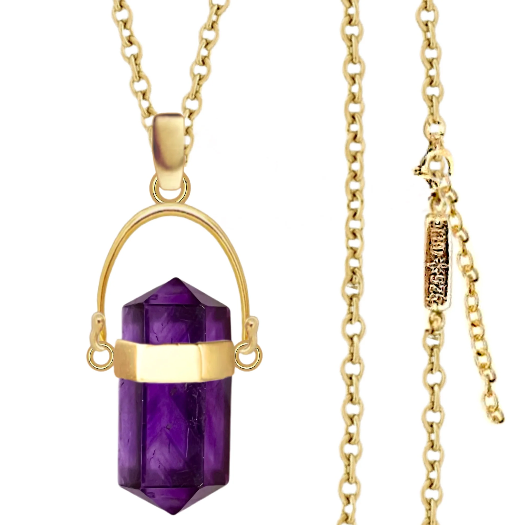 Laihas Large Crystal Kindness Gold Amethyst Necklace- Long Crystal Necklace
