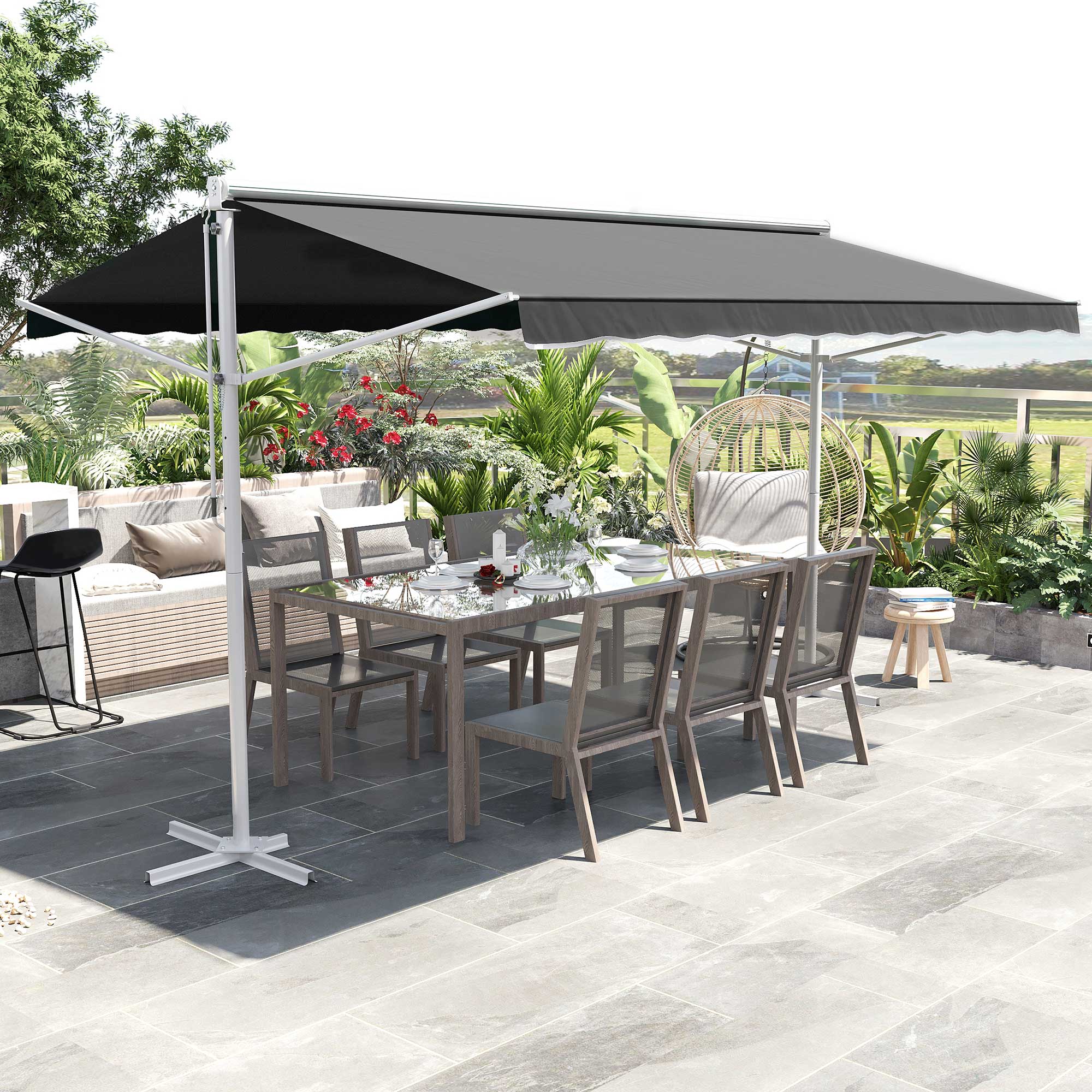Outsunny Staande luifel met knikarm tuinluifel luifel zwengel grijs 3,95 x 2,94 m