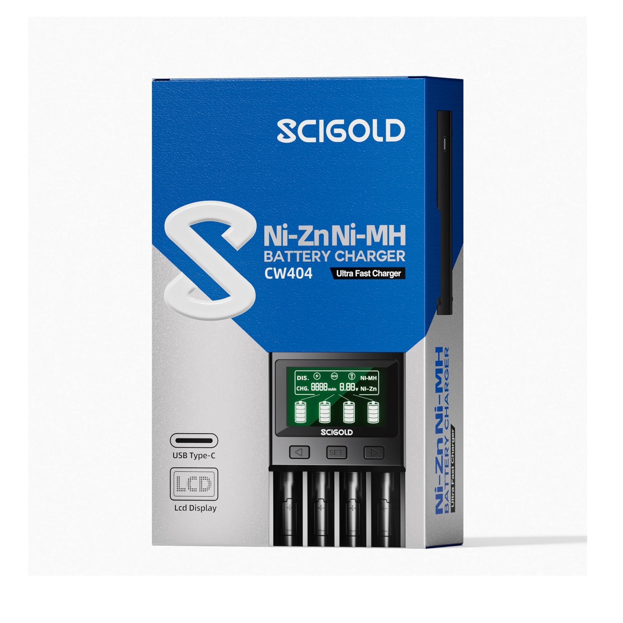 Scigold 4 Bay Ni-Zn/Ni-MH Battery Fast Smart Charger with LCD Display