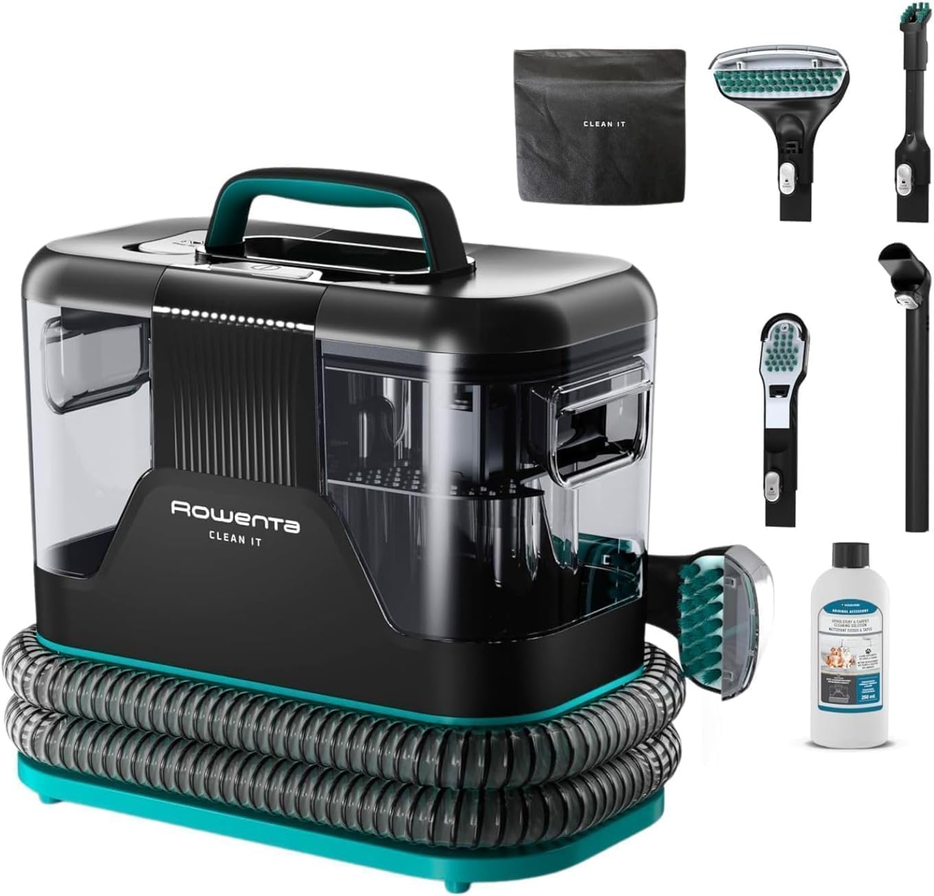 Rowenta Clean It, Aspirador de tapicerías, Limpieza Rápida y Fácil, Apto para Suciedad de Mascotas, Alfombras, Interior del Coche, 750w, 6acc, IN5020F0