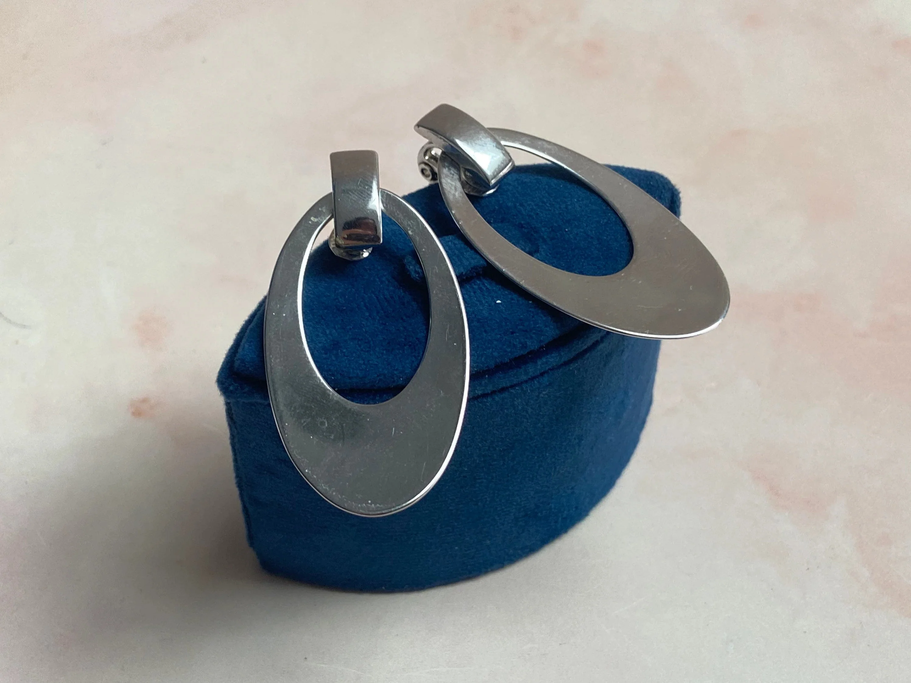 1970s Vintage Monet Silver Door Knocker Clip Earrings
