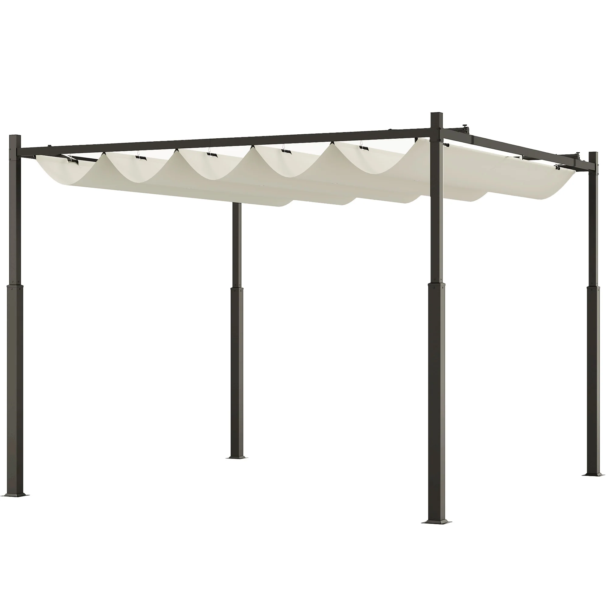Outsunny Tuin Pergola, 3 x 3 m, Uitschuifbaar Dak en Magneetpad, Buiten Luifel, Tuinpaviljoen, UPF30+, Metaal, Crèmewit