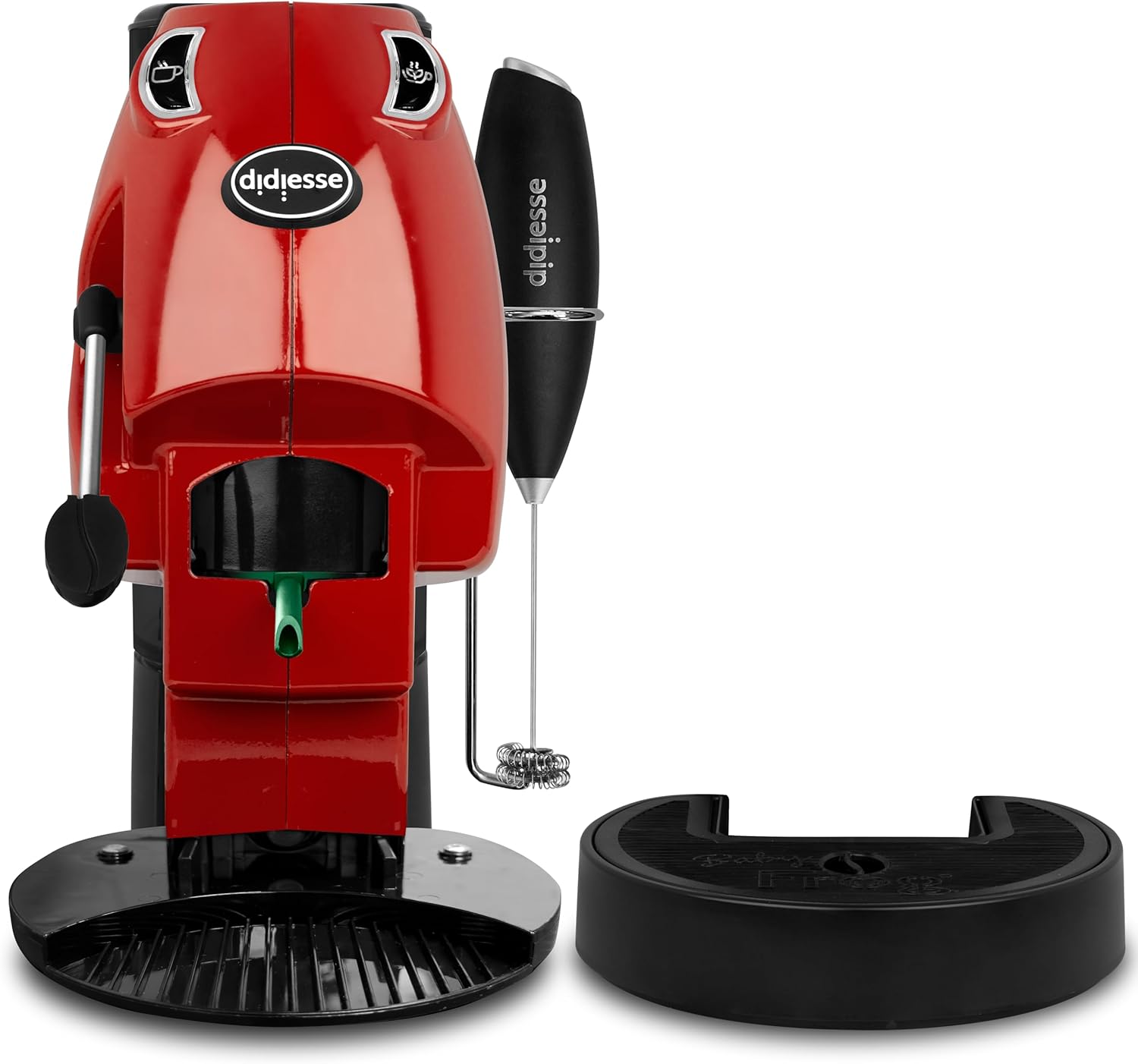 Didiesse Baby Frog Coffee & Tea – Macchina da Caffè a Cialde, con Frullino Montalatte e Doppio Portacialde per Caffè e Tè, Basso Consumo 650W, Erogatore Acqua Calda. (Rosso Pieno)