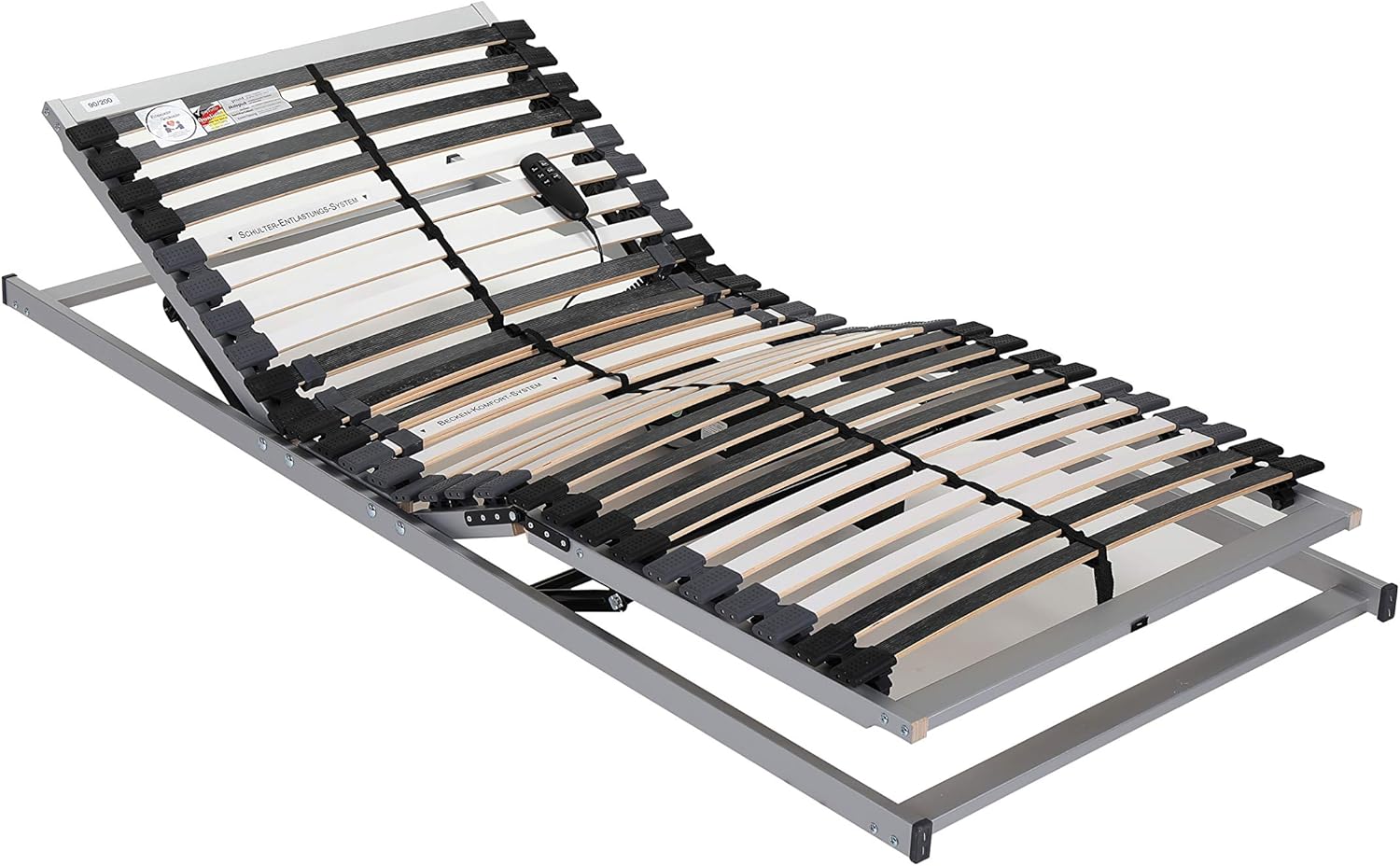 BeCo Lattenrost, Luxus E-Move, elektrischer Lattenrost, 100 x 200 cm, 28 Federholzleisten, komplett montiert, Kopf-und Fußteil verstellbar, TÜV geprüft, Made in Germany