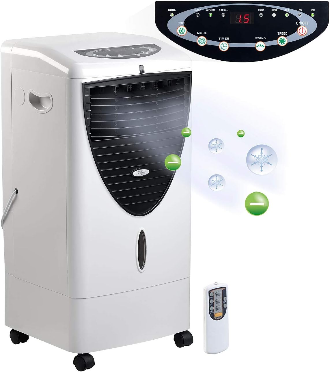 Sichler Haushaltsgeräte Oszillation Klimagerät: 3in1-Luftkühler, befeuchter und Ionisator, 20 l, 150 W, 800 ml/h (Oszillation Luftkühler, Luft, Air)