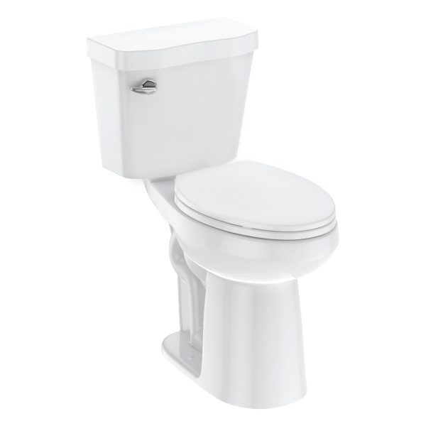21Toilet, Toalete alungite pentru băi, Toaletă din două piese cu scaun cu închidere silențioasă, Toaletă cu sifon de 1,28 cm cu înălțime universală, ADA, bumbac, alb