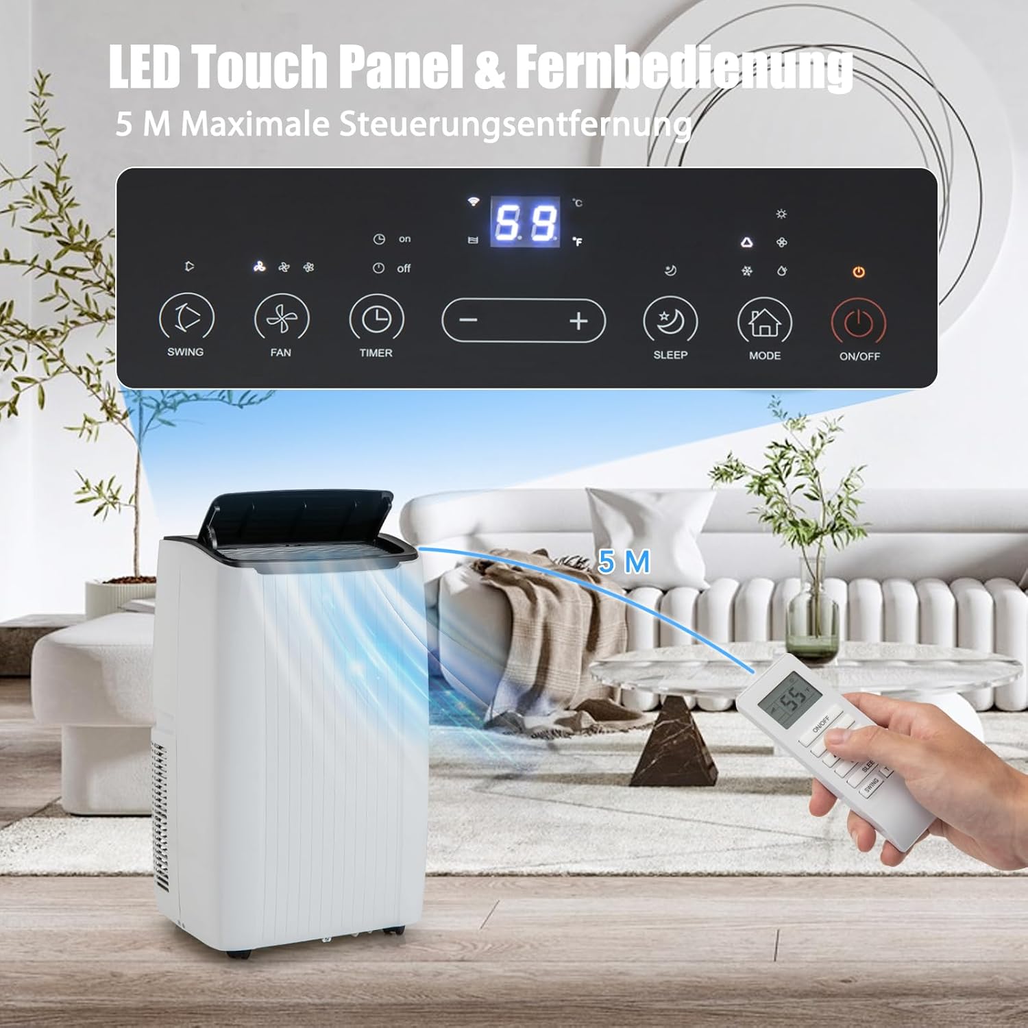 GOPLUS 14000BTU Klimaanlage mit Abluftschlauch, mobiles Klimagerät | 5 in 1: Kühlen, Heizen, Entfeuchten, Belüften, Auto | Schlafmodus | App Steuerung | 1-24H Timer | für Räume bis zu 65㎡