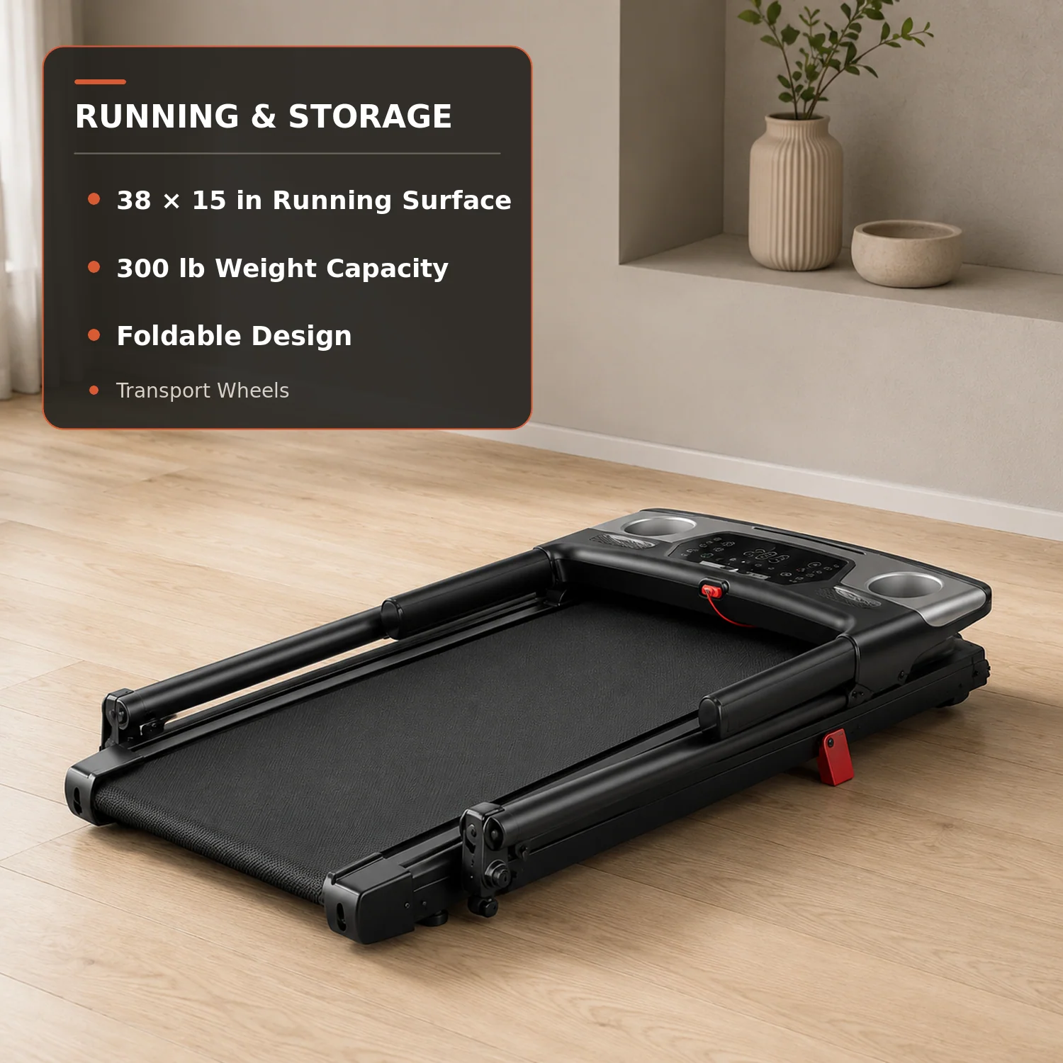 Foldable Electric Treadmill with 10% Manual Incline, 3 HP Motor and LED Display, Black