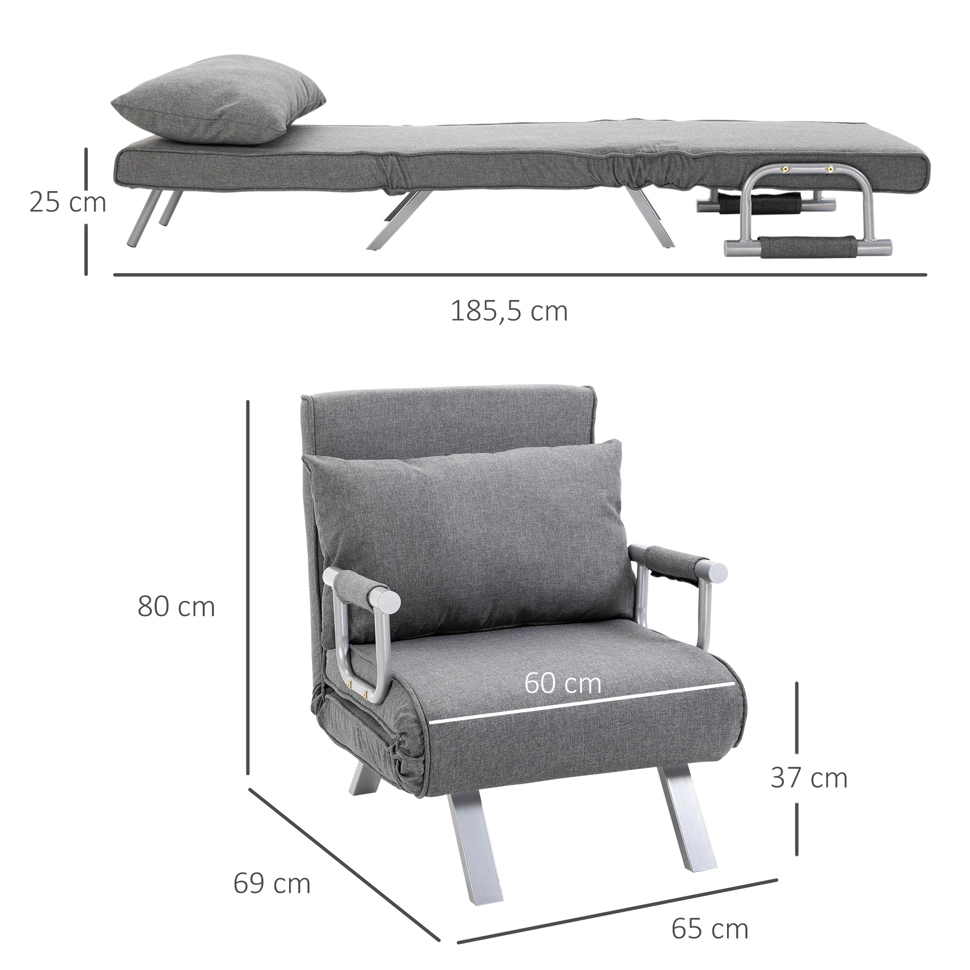 HOMCOM slaapbank met armleuningen slaapfauteuil logeerbed opklapbed chaise longue