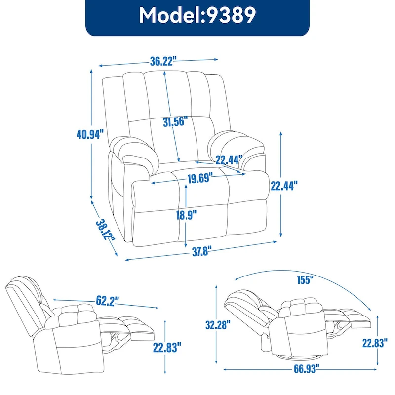 Lazy Boy Swivel Rocker Fabric Recliner Chair, Overstuffed Large Manual Recliner Glider with Pillow Top Arms and Cushion Back