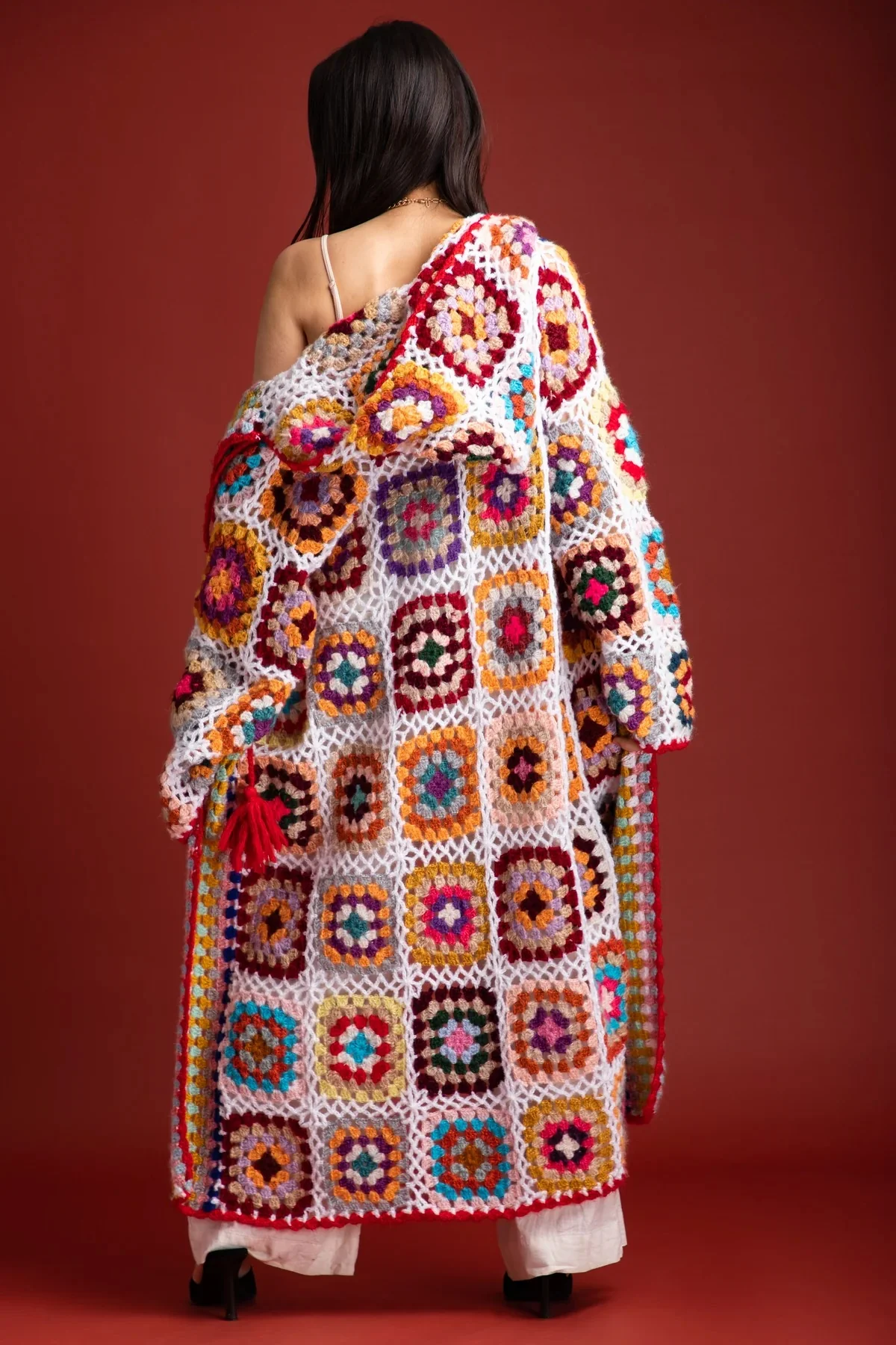 Hooded Crochet Kimono, White