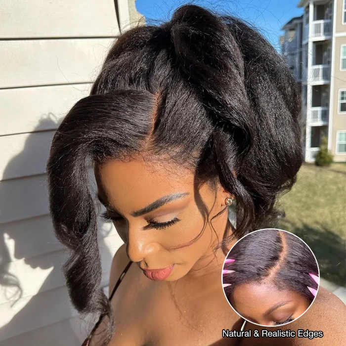 360 Lace Frontal Wigs Kinky Straight HD Lace Front Hidden Strap Human Hair Wigs Pre Plucked Pre Bleached Natural Around Kinky Edges