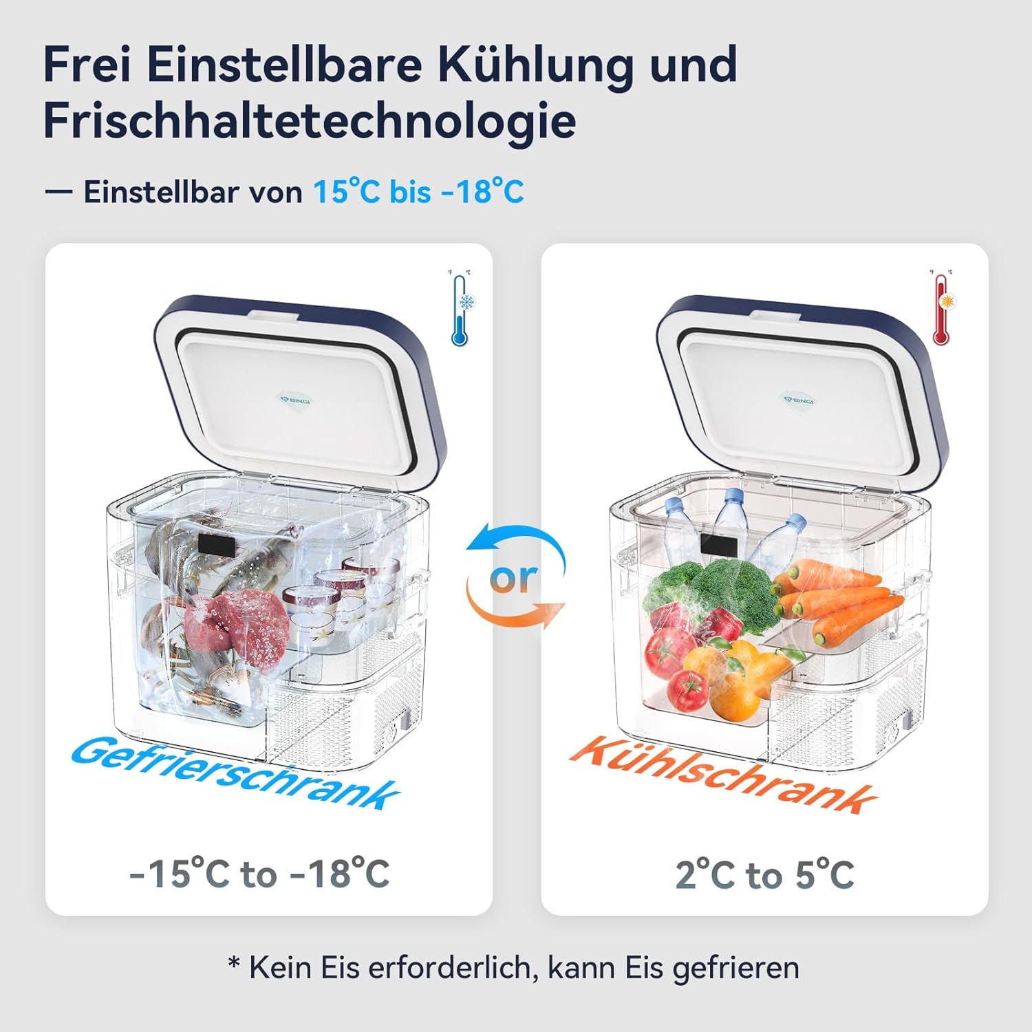 BINGI Kompressor Kühlbox 22L Mini Tragbarer Elektrischer Kühlschrank 12/24V DC Elektrischer Gefrierschrank Tragbarer Gefrierschrank für Auto LKW Picknick Camping und Heimgebrauch