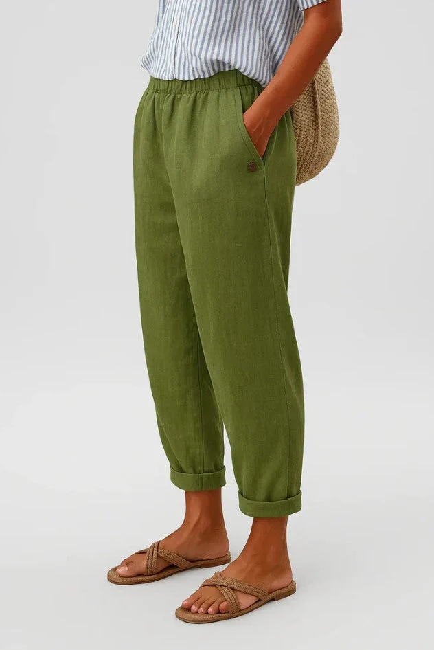 Women��s Relaxed Straight-Leg Trousers Lightweight Cotton Blend
