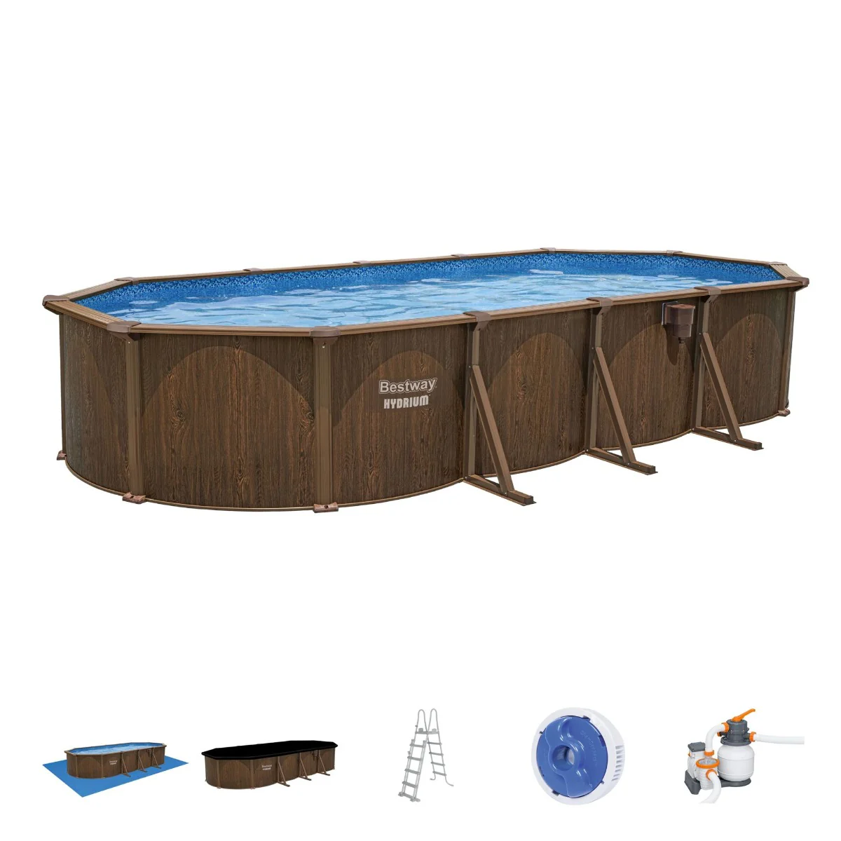 2025 Kit per piscina ovale Hydrium in acciaio effetto legno da 24 piedi x 52 pollici per piscina fuori terra