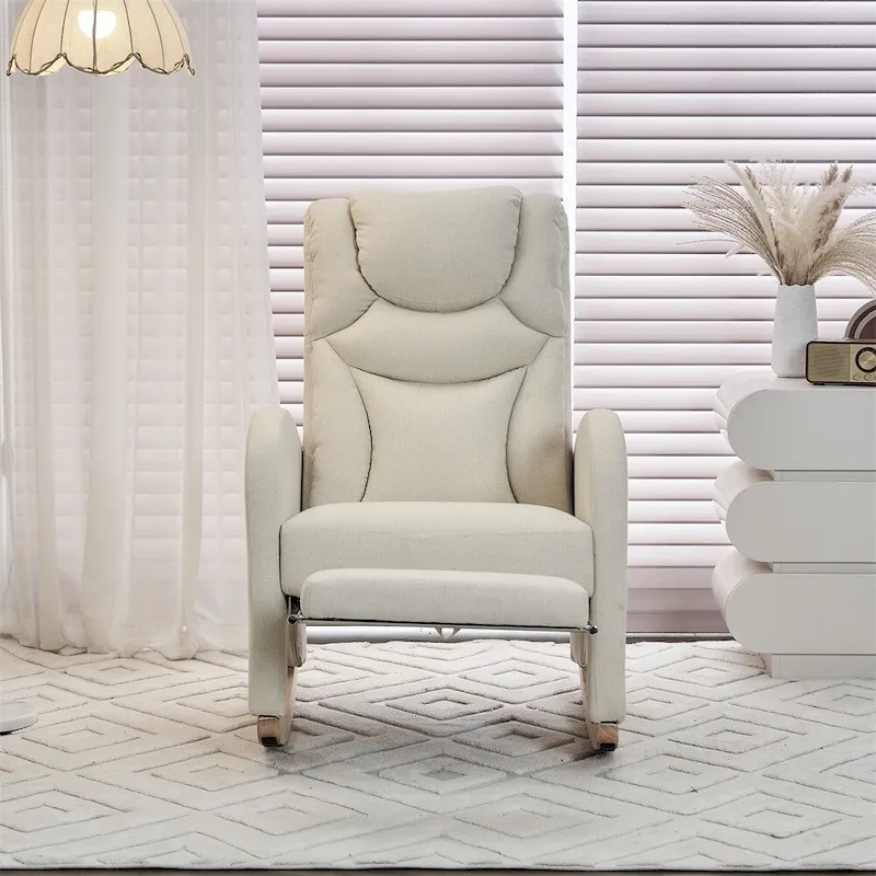 Ergonomic Fabric Nursery Rocking Chair With Adjustable Footrest