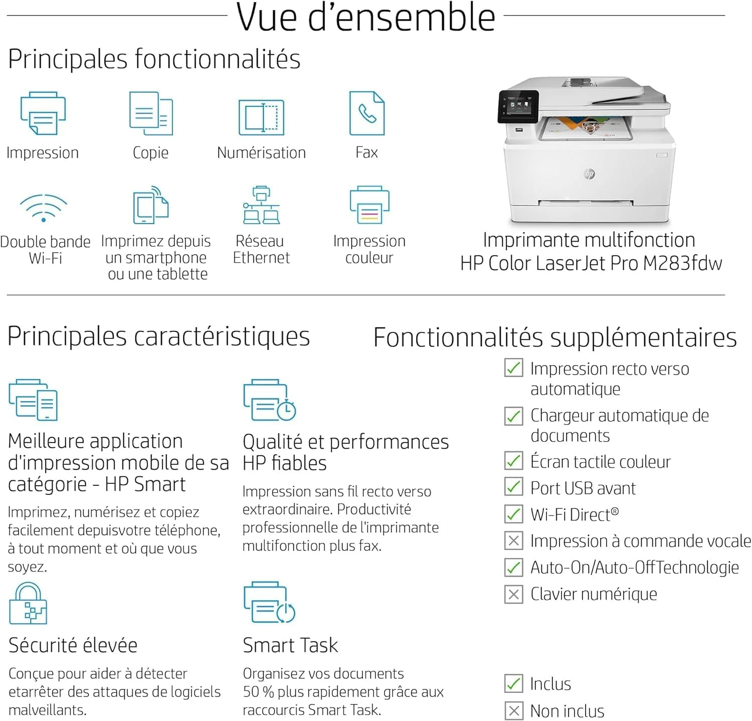 Stampante laser multifunzione a colori HP Color LaserJet Pro MFP 3302fdwg, Fax, Stampa automatica fronte/retro, Touchscreen, Wi-Fi, Ethernet, USB, HP Wolf Pro Security