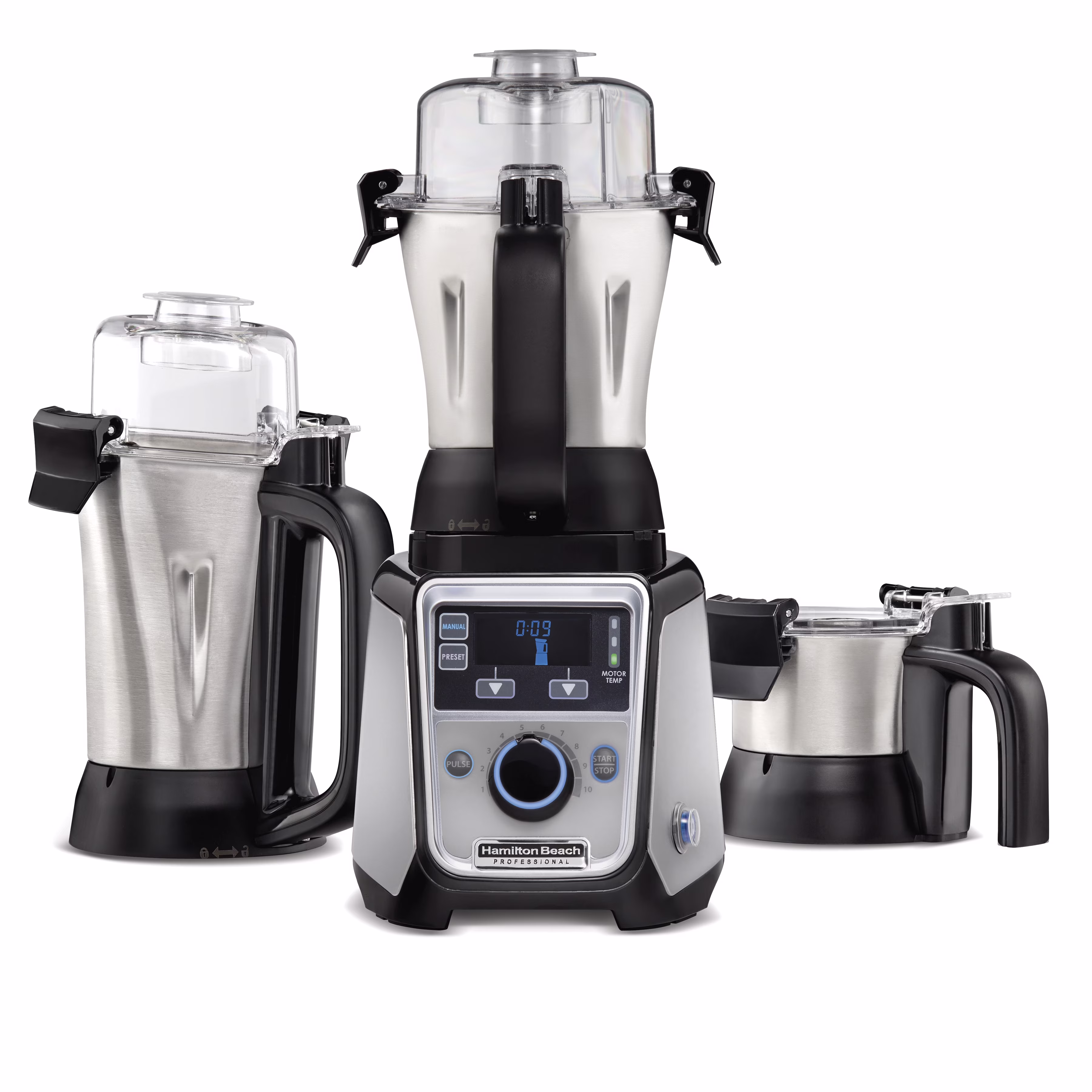 Hamilton Beach Professional 2.2 HP 120V Juicer Mixer Grinder with 3 Stainless Steel Jars, 1.5 Liters, Model 58770