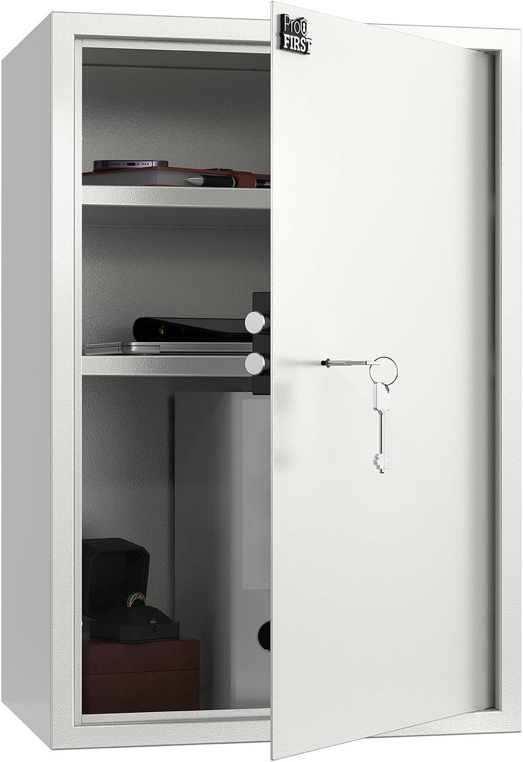 Profirst Cassaforte Guardian 5 in acciaio con doppia serratura, 2 chiavi, 2 ripiani regolabili, base in feltro con materiale di fissaggio