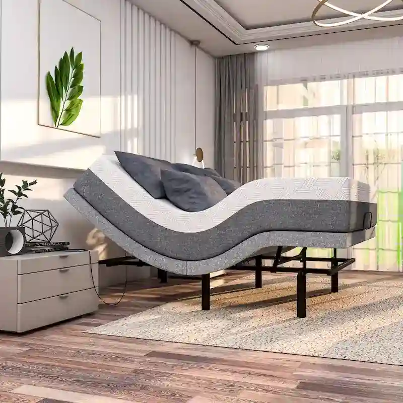 Renanim Adjustable Bed with 14  Mattress, Anti-Snore Preset, Dual Massage, USB Ports, App Control, Remote, Underbed Light