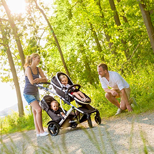 hauck Passeggino Doppio Duett 2   Passeggino Gemellare con Seduta Reversibile e Convertibile in Navicella Neonato   Manubrio Regolabile in Altezza   Parapioggia Incluso   Nero : Prima infanzia