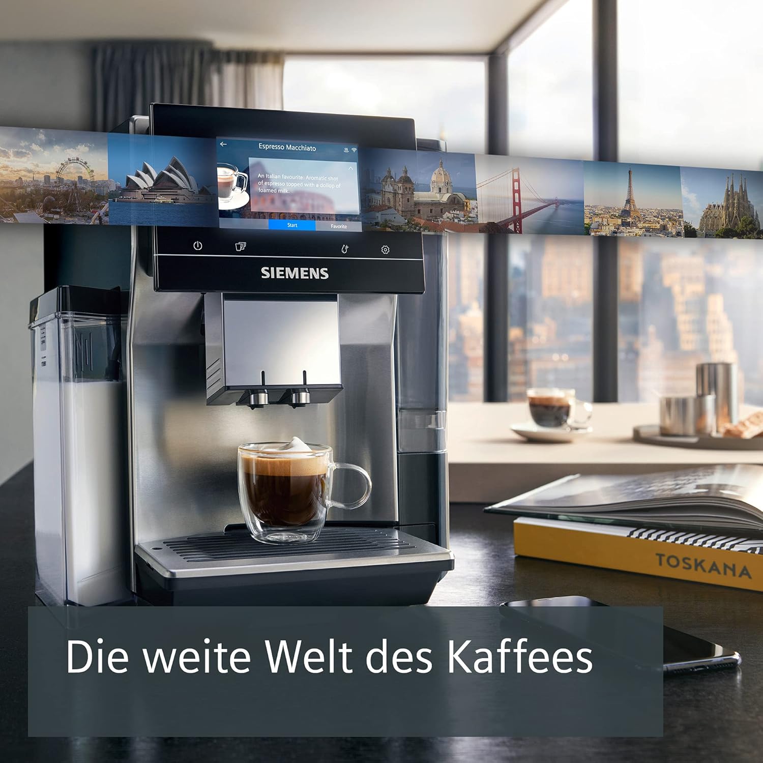 Siemens Kaffeevollautomat EQ900 TQ903D03, App-Steuerung, intuitives Full-Touch-Display, Barista-Modus, AromaBoost, Geräuschreduzierung, Premiummahlwerk, automatische Dampfreinigung, 1500 W, edelstahl
