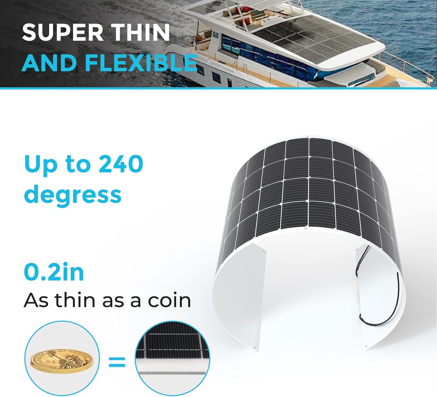 Renogy Solar Panels 200 Watt 12V  Flexible Solar Panel 200W 22% High-Efficiency  240° Ultra Lightweight Solar Panels for Marine RV Cabin Van Car Boat Camping Curve Surfaces