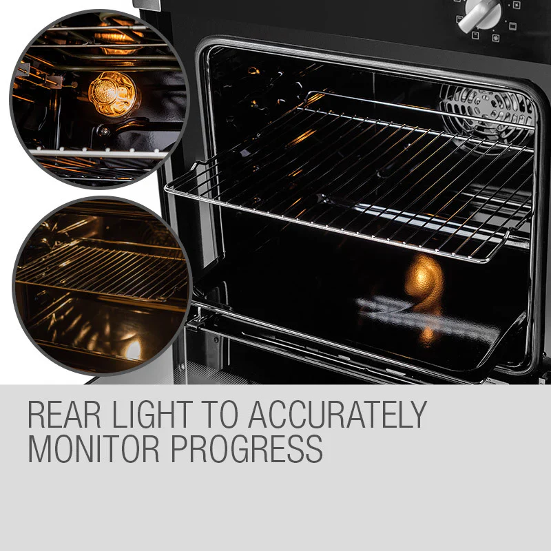 EuroChef 60 cm-es rozsdamentes acél beépíthető 70 literes grill sütő 8 funkciós ventilátoros elektromos fali sütő