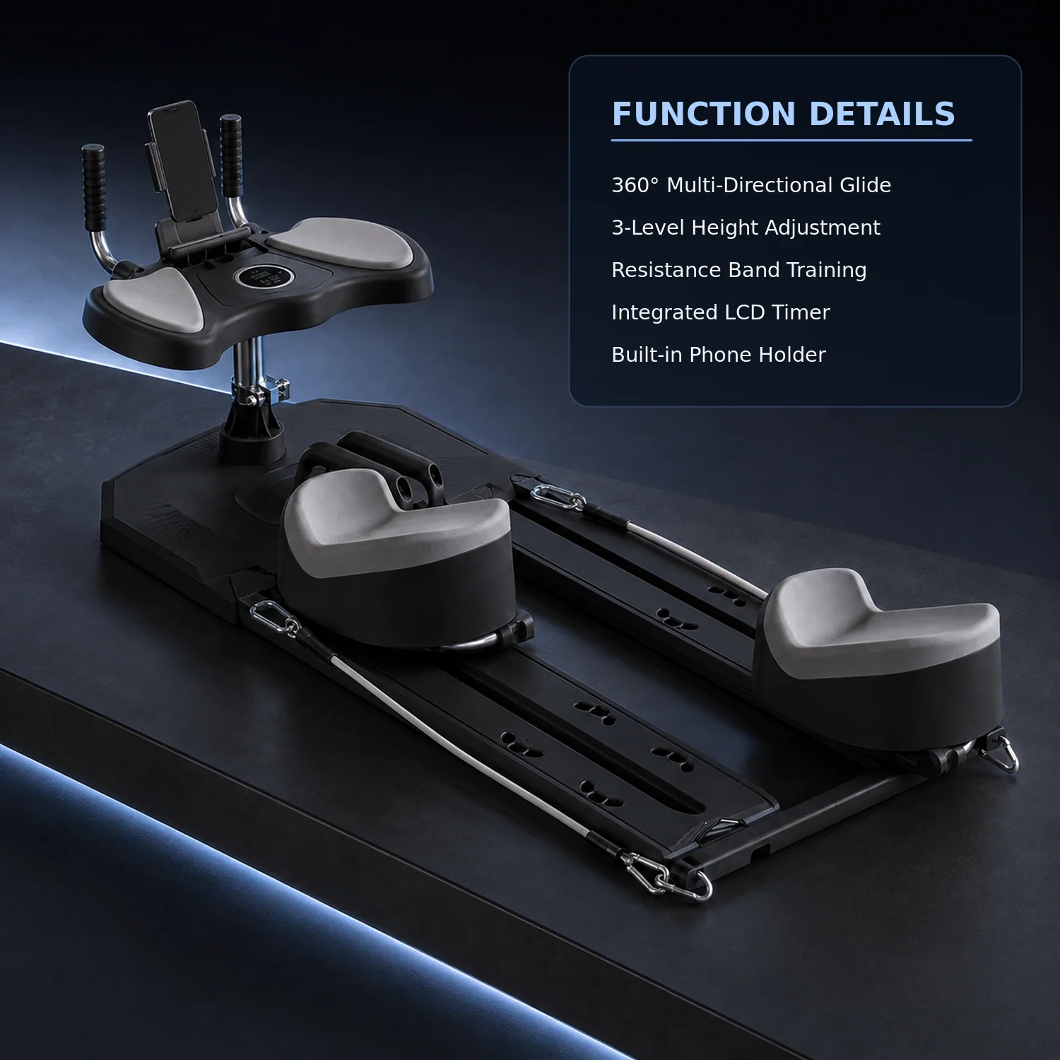 Foldable Pilates Reformer Home Gym with 360° Glide, Resistance Bands, LCD Timer and Phone Holder, 330 lb Capacity, Black