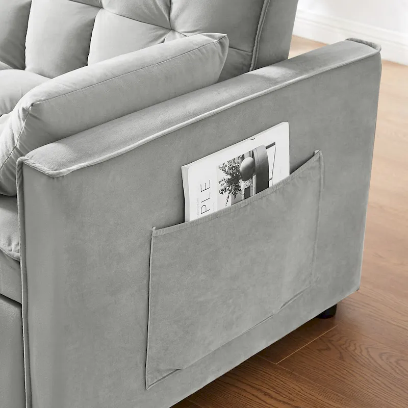 Modern Velvet Loveseat Futon Sofa Couch Pullout Bed,Small Love Seat