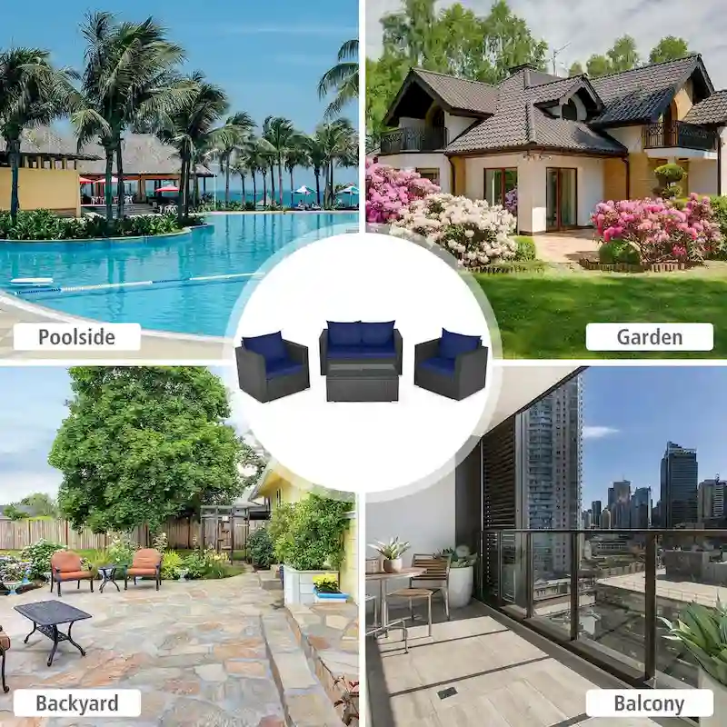 Costway 4 PCS Patio Rattan Furniture Set Cushioned Sofa Chair Coffee - See Description