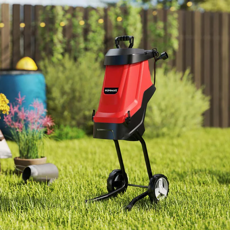 15-Amp Electric Wood Chipper and Shredder, Corded Leaf Mulcher with 15:1 Reduction, Safety Lock, 1.77