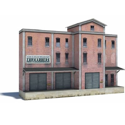 Background Tall Industrial Building (pink, 3 levels with 4th level peaked tower)