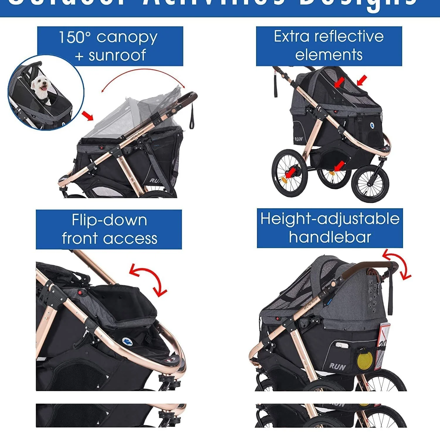 Jogging Sports Stroller with Comfort Rubber Wheels/Zipper-Less Entry/1-Hand Quick Fold/Aluminum Frame for Small/Medium Dogs, Cats and Pets (Green Camo)