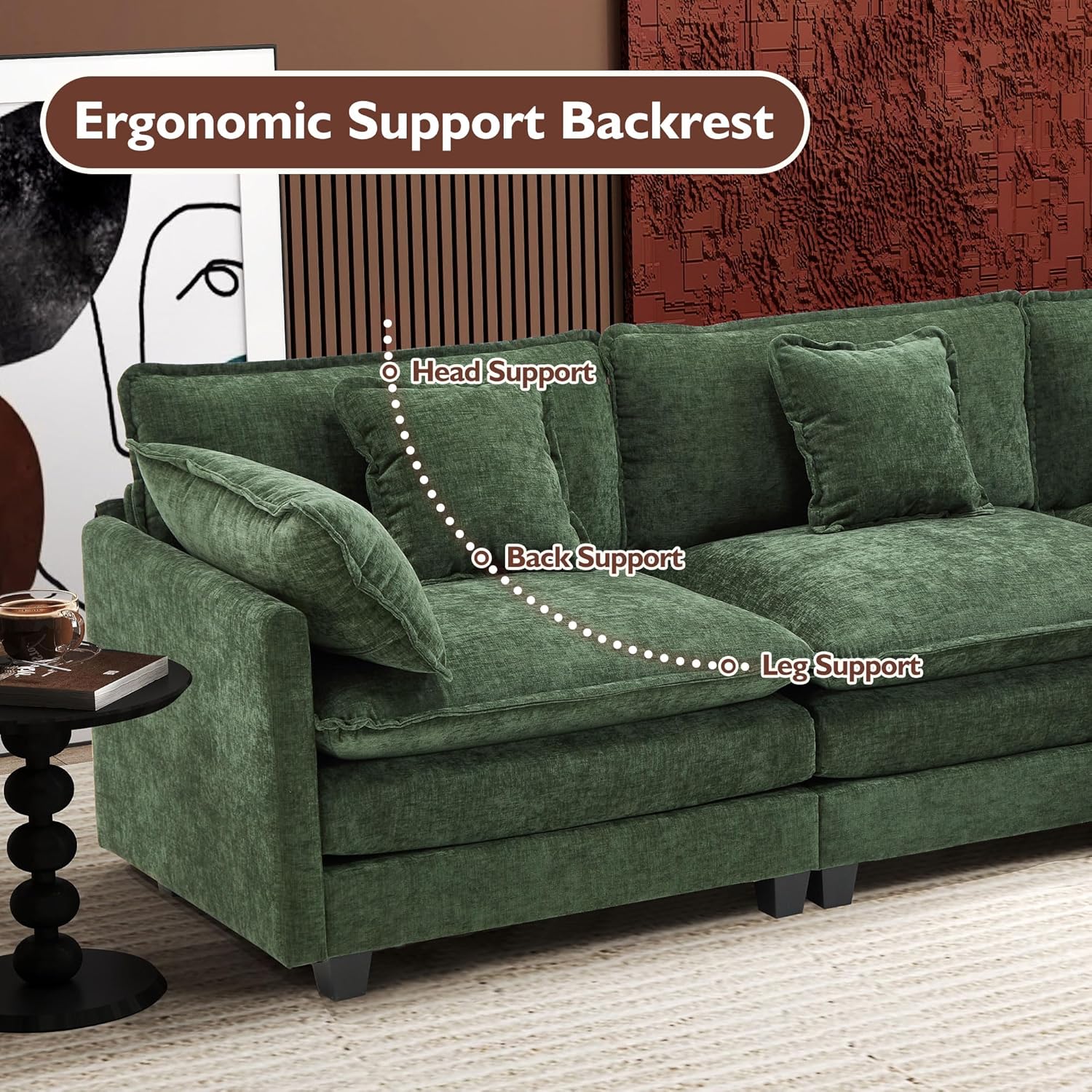 111.4 Inch L-Shaped Modern Sofa Modular Cloud Sofa Ottoman 4-Seater Chenille Deep Seat Sofa