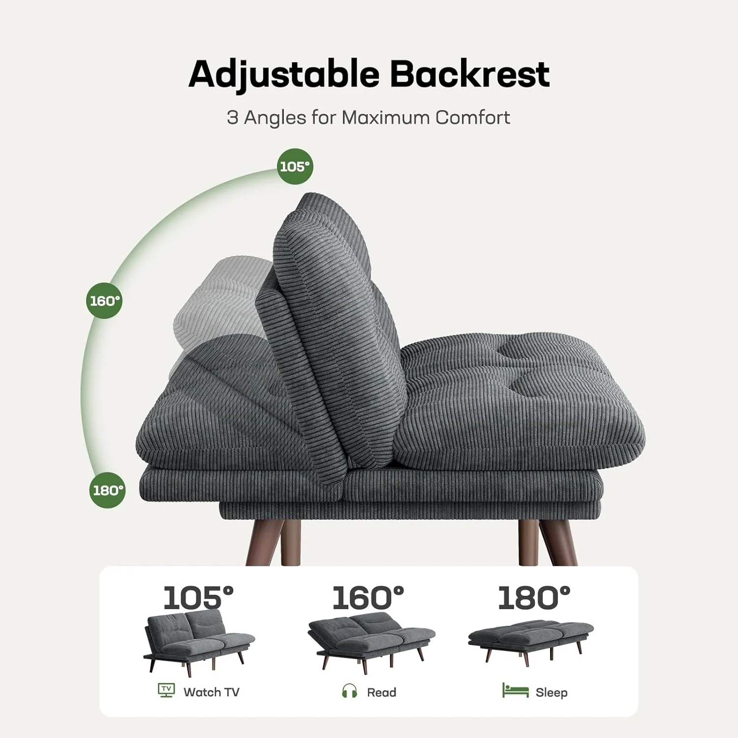 Futon Sofa Bed Futon Sofa with Adjustable Back and Armrests Converts to Small Sleeper Sofa Bed