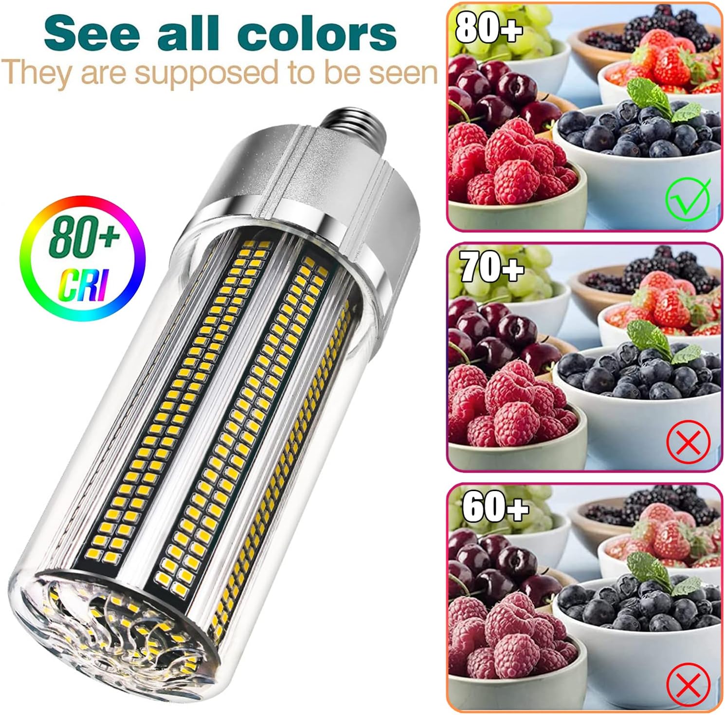 LED-Leuchtmittel Mais 150 W 19.500 lm, Sockel E26/E27, mit E40-Adapter, für Innen- und Außenbeleuchtung von Garage, Lager und großer Höhe, 6500 K