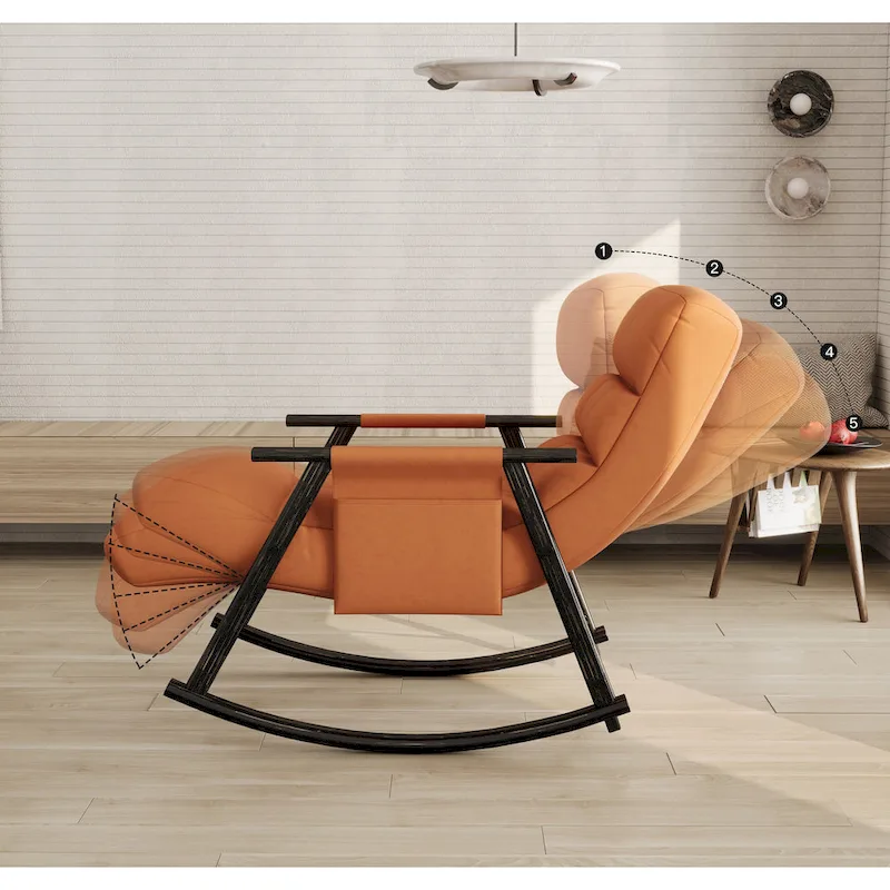 Casual Folding Rocking Chair,Lounge Rocking Chair Adjustable High Back and Foot Rest,Side Pockets Placed in Living Room Bedroom