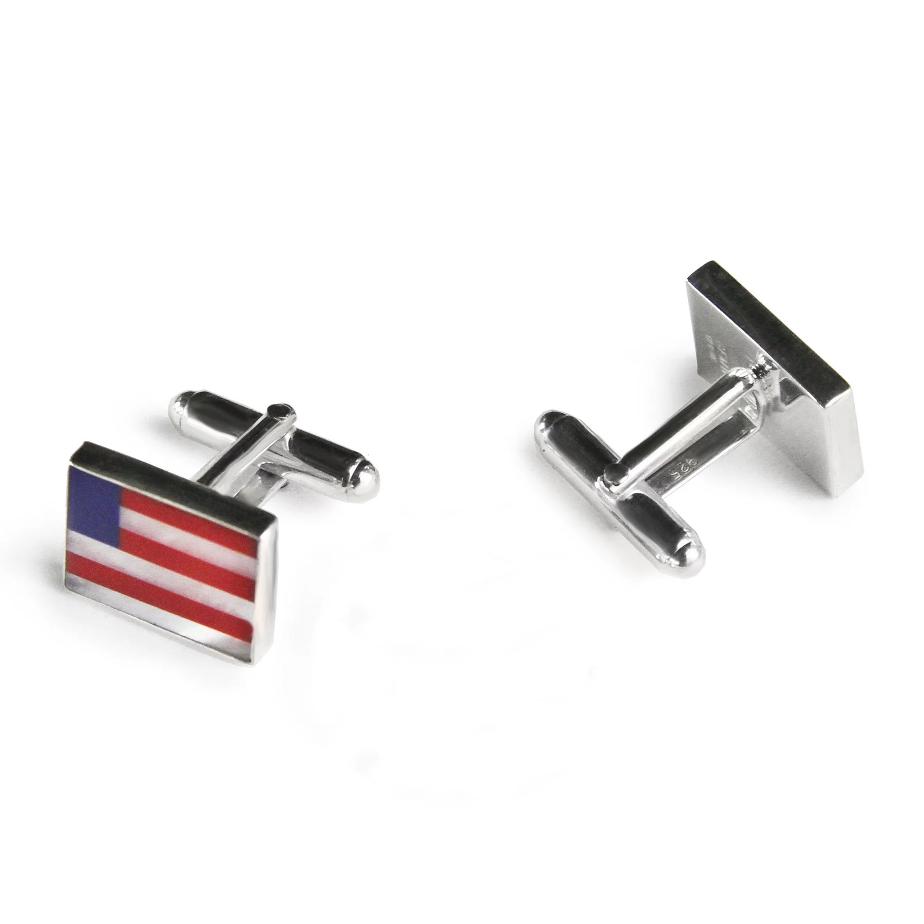 Rectangle Flag Inlay Cufflinks, Sterling Silver