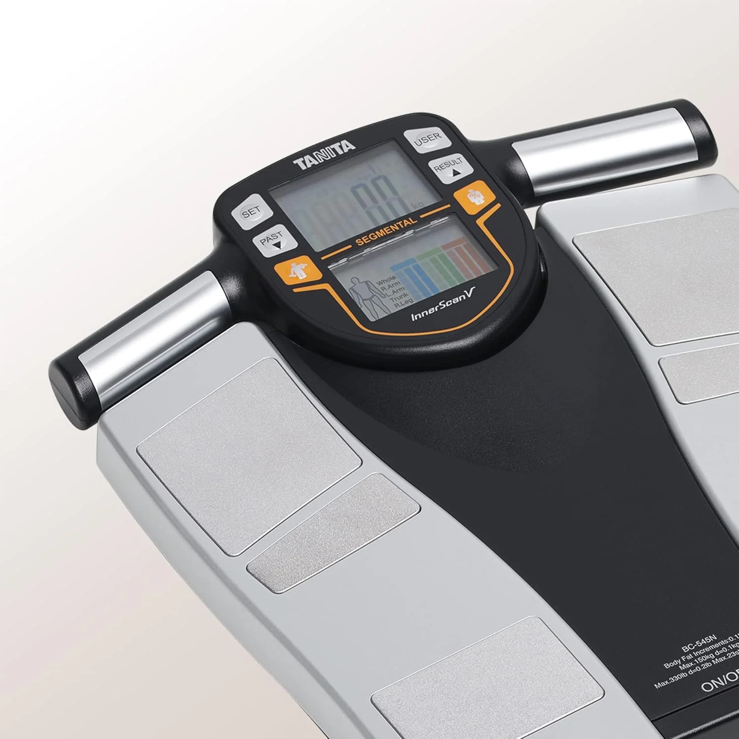 TANITA BC-545N Segment-Körperzusammensetzungswaage On Screen Messwerte pro Körperteil 10 Messungen Silber | 1er pack