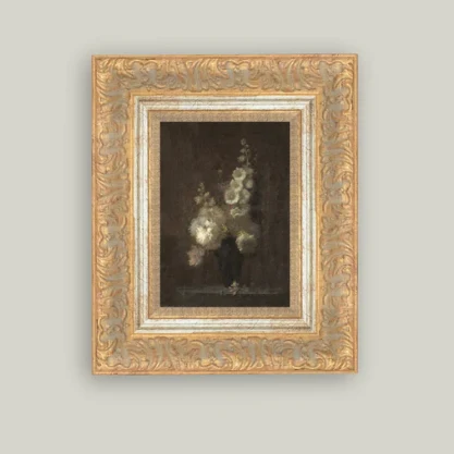 Hollyhock Bouquet Framed Antique Inspired Art
